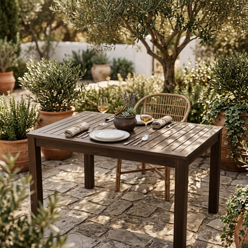 Patio Dining Table, Outdoor Dining Table with Slatted Top