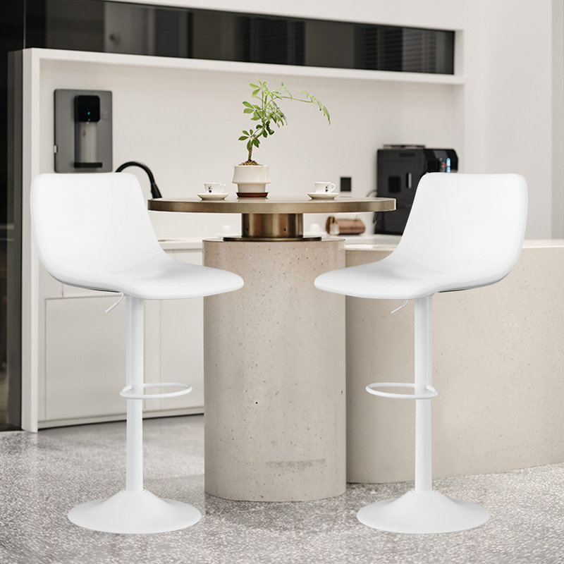 Ensemble de 2 tabourets de bar, tabouret de bar pivotant réglable en cuir synthétique moderne, tabourets de bar à hauteur de comptoir pour îlot de cuisine, blanc