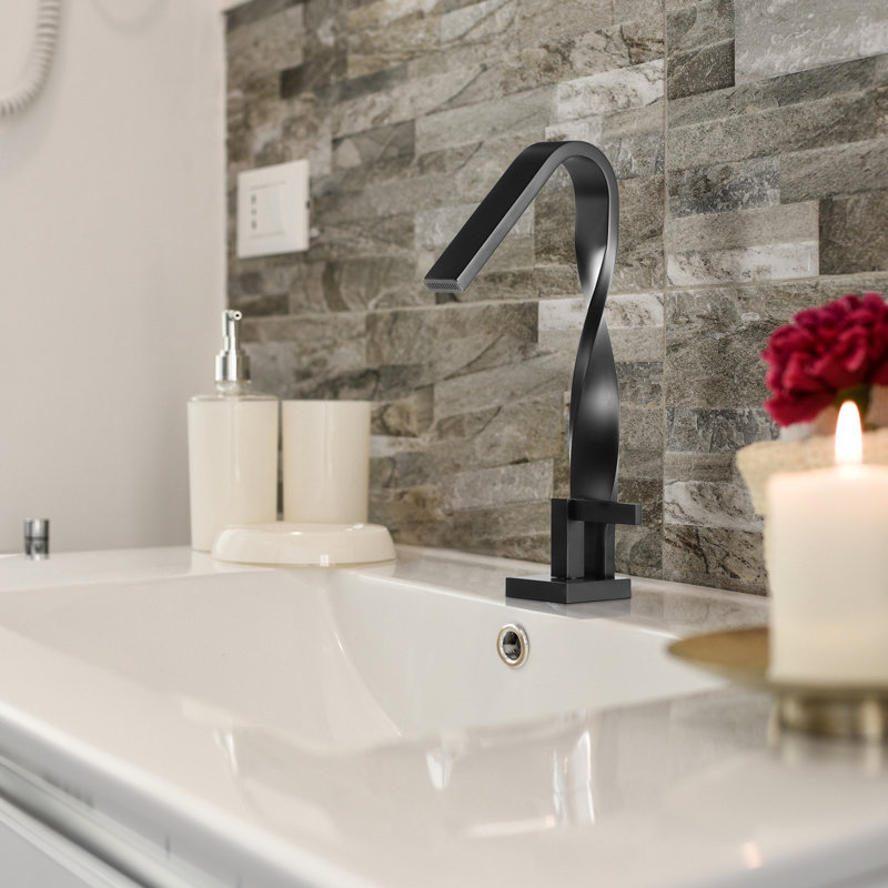 Single Hole Bathroom Faucet Spiral Shape with Cover Plate, Matte Black