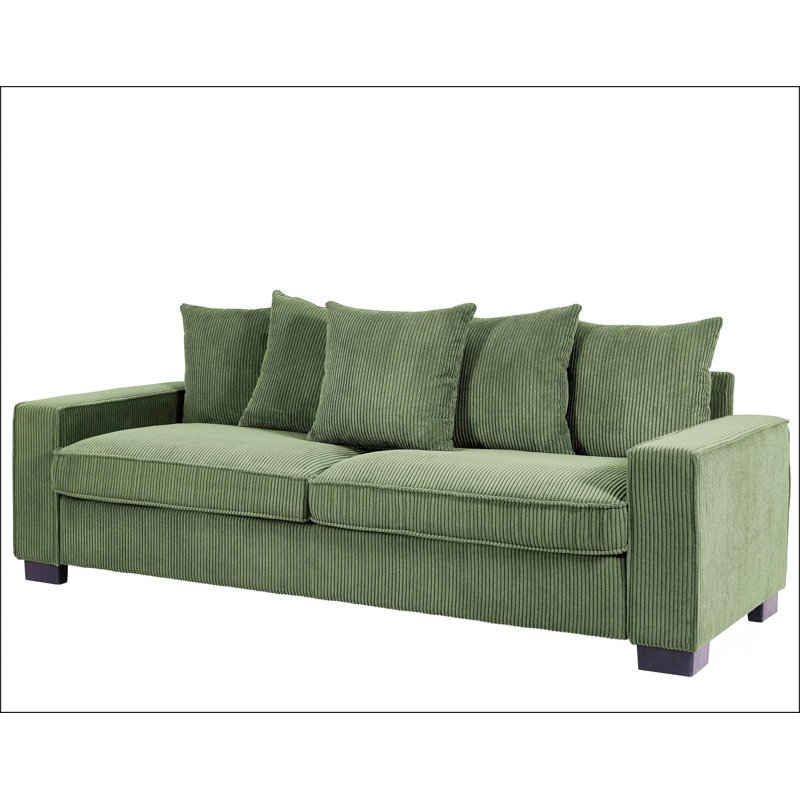 Canapé en velours côtelé avec 5 coussins assortis Conception élégante Canapé 3 places spacieux et confortable, Vert foncé