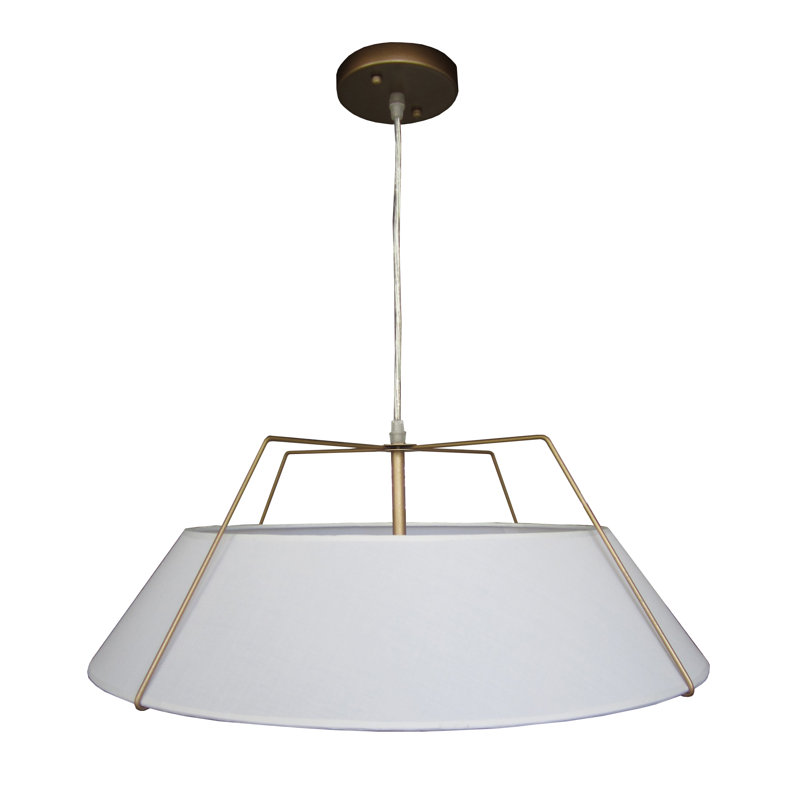 Luminaire suspendu conique unique à 3 lumières Lally, Feuille d'or, Blanc givré