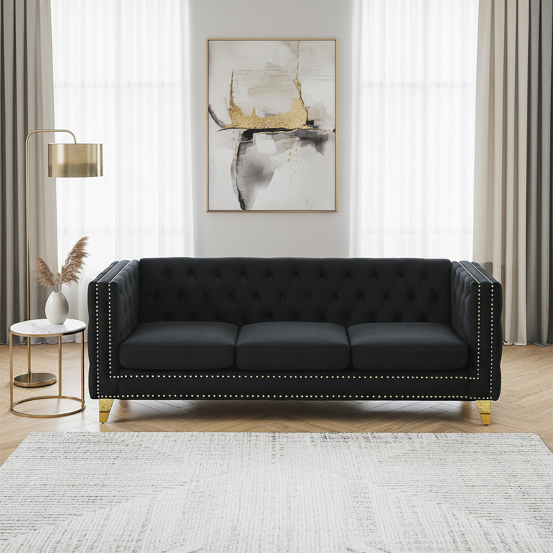 Chesterfield Velvet Sofa, Black