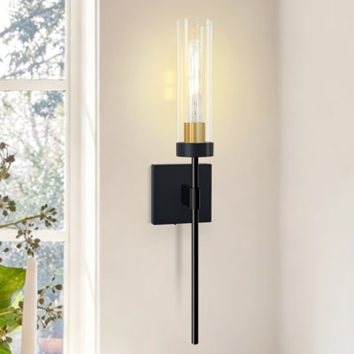 Applique murale 24 po à pile, applique murale rechargeable sans fil avec télécommande, lumière noire et dorée à intensité variable pour la chambre à coucher, le couloir, le vestibule, l'escalier, 2700K