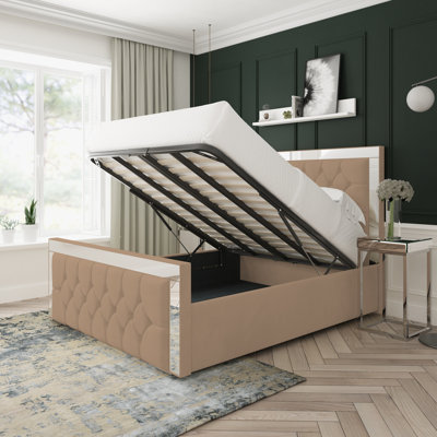 Sage Plush Velvet Upholstered Ottoman Bed Frame
