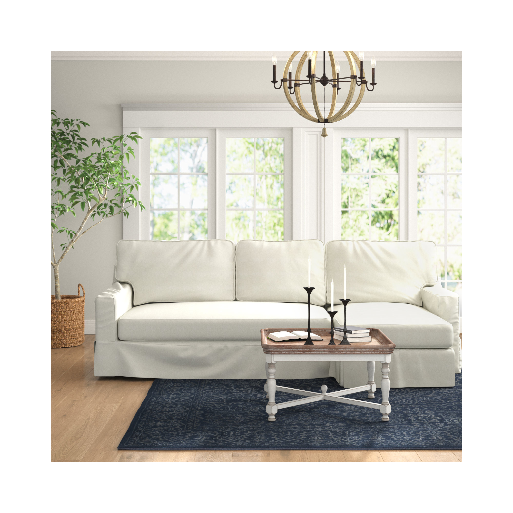 Taylor Upholstered Chaise L-Sectional, Bayou Off White Canvas, Right Hand Facing