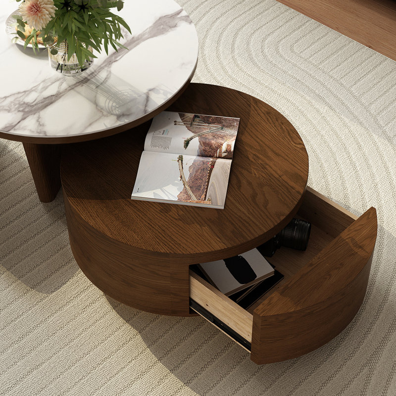 Extendable Pedestal Coffee Table with Storage