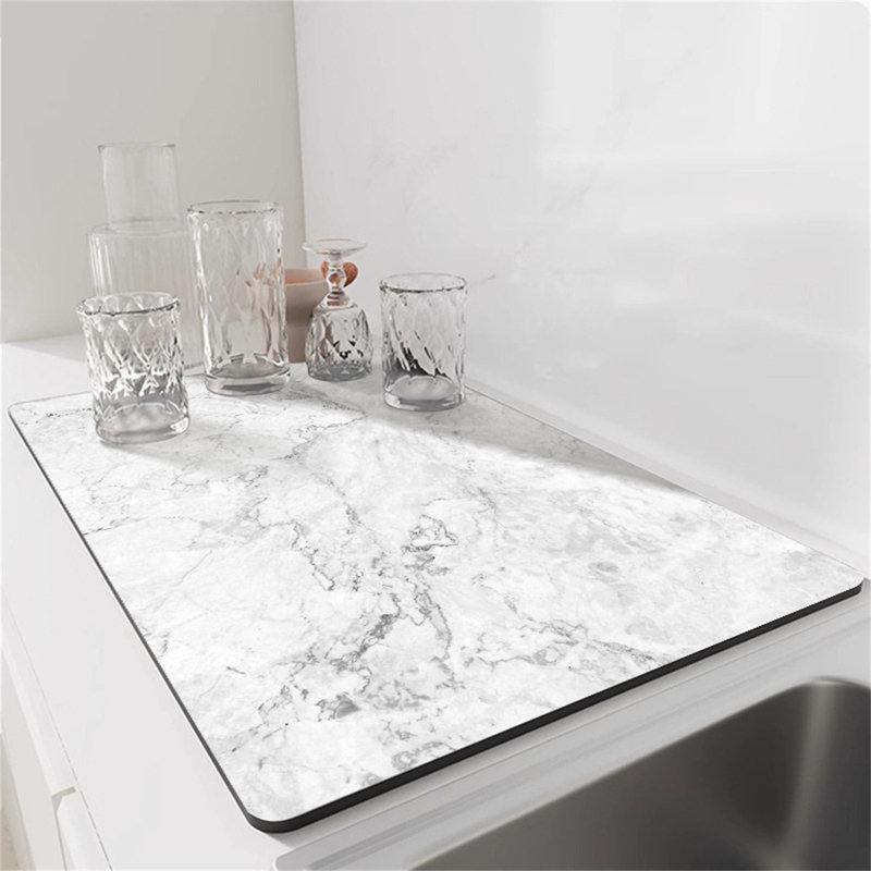 Dish Drying Mat Super Absorbent Hide Stain Dish Drying Pad with Non-slip Rubber Backed, 1" H x 15.8" W x 23.6" D, White