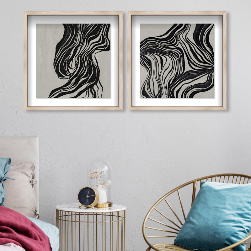 Emotional Set Shadowbox Abstract Print by Oliver Gal, Black Frame, 12 x 12, 21.5"H x 21.5"W, Natural Oak Shadowbox