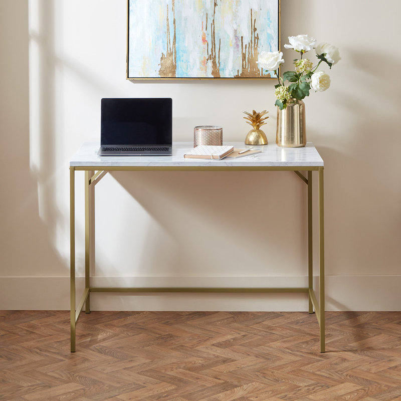 Kalyssa Metal Base Writing Desk, White, Gold