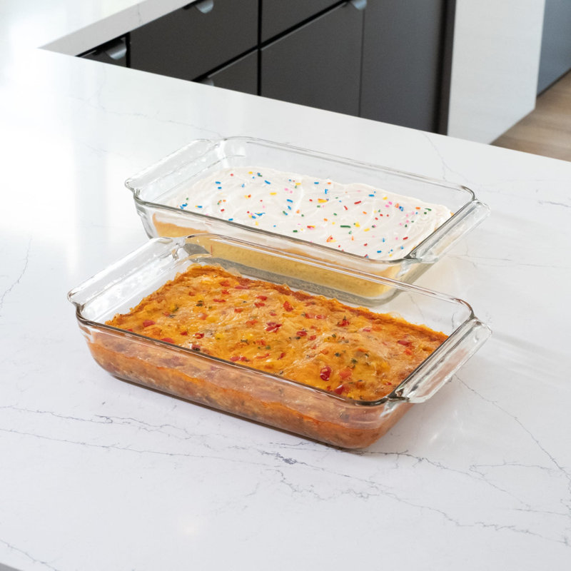 Libbey Bakers Premium 9x13 Rectangle Glass Baking Dish Set of 2 with Lids, Stackable Bakeware with GreatGrip Handles and Plastic Covers