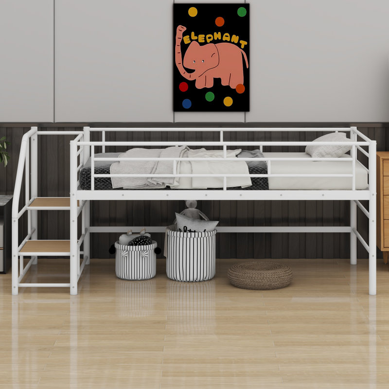 Lit mezzanine moyen avec escalier de rangement, blanc
