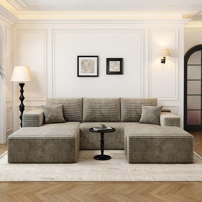 Canapé modulaire Boneless 107,5 po avec 1 repose-pieds, canapé rembourré minimaliste moderne, canapé en U confortable pour le salon, canapé d'angle à assise profonde, aucun assemblage requis