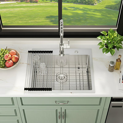 25" L x 22" W Drop-in Kitchen Sink 16 Gauge Stainless Steel Kitchen Sink Single Bowl Kitchen Sink