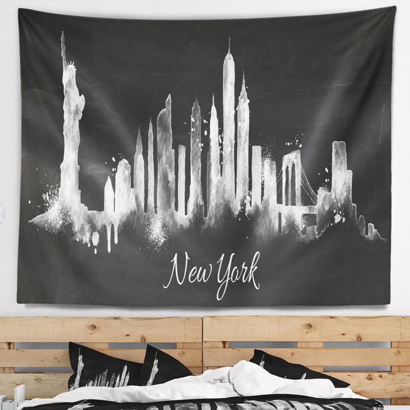 Cityscape new york tapisserie silhouette sombre, H 50 po x l 60 po