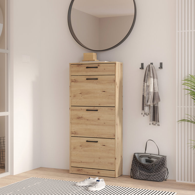 Vasbinder 6 Pair Shoe Storage Cabinet, Oak Wood, 127.7cm H x 58.2cm W x  20.4cm D