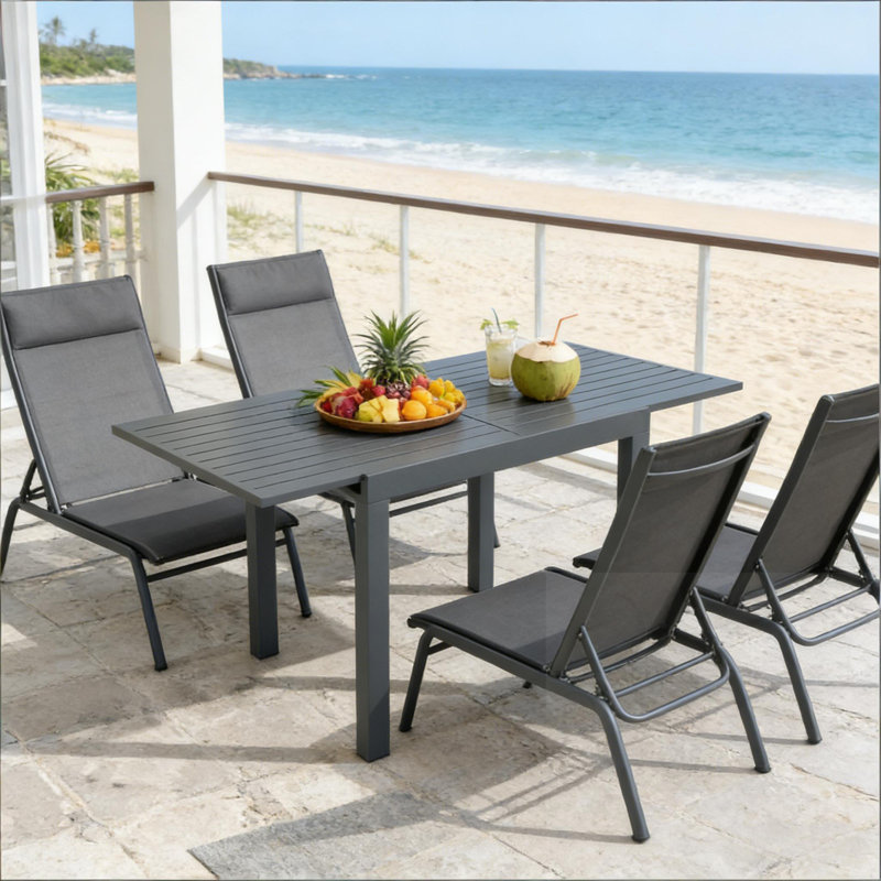 Table de salle à manger extensible pour l'extérieur, 29.5" H x 70.8" W x 35.5" D, Grey
