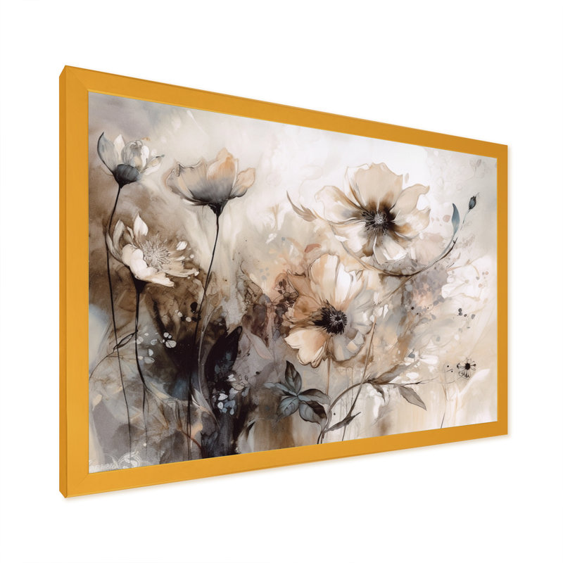 Impressions florales délicates et chaudes - décoration murale florale, Cadre photo unique, H 16 po x l 32 po, Doré