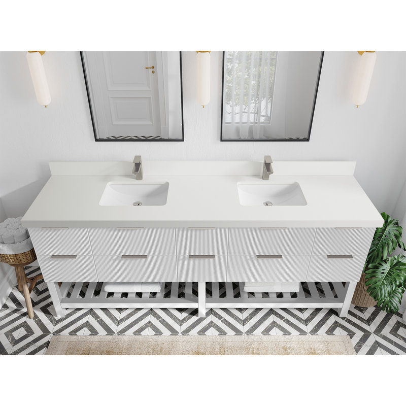 Meuble-lavabo double 84 po avec plateau Catalina, Blanc