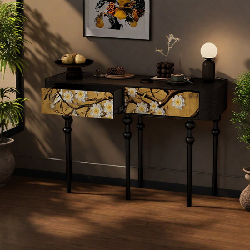 Console en bois à motif floral