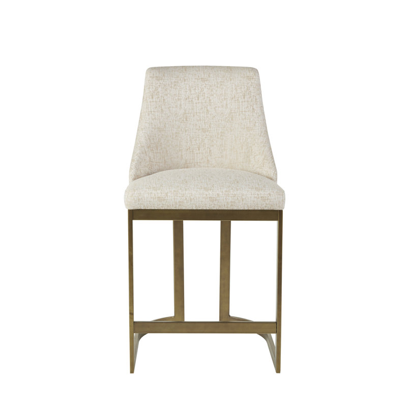 Tabouret de comptoir moderne de 26 po de hauteur - Les meubles de cuisine à base en métal comportent des accoudoirs incurvés et un dossier arrondi. Coussin en mousse à haute densité avec patins réglables au fini or antique