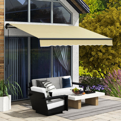Auvent rétractable manuel de 10 pi x 8 pi, parasol de patio avec tissu 280 g / m², structure en aluminium, beige pour terrasse, balcon, manivelle pour abri de jardin