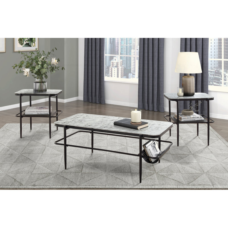 Ensemble de 3 tables d'appoint élégantes 3 pièces avec plateau en verre trempé et plateau en verre blanc