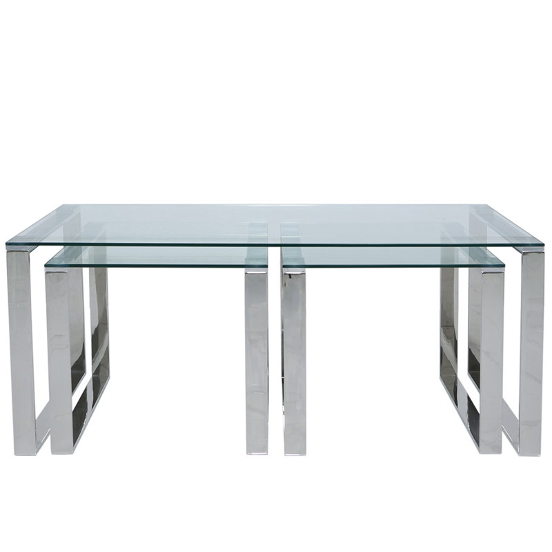 Shamir 3 Piece Coffee Table Set, Silver