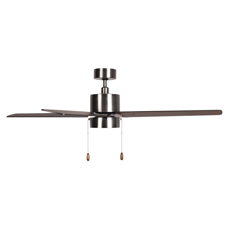 Borges 52" 4-Blade Indoor Ceiling Fan, Brushed Nickel, Brown Wood