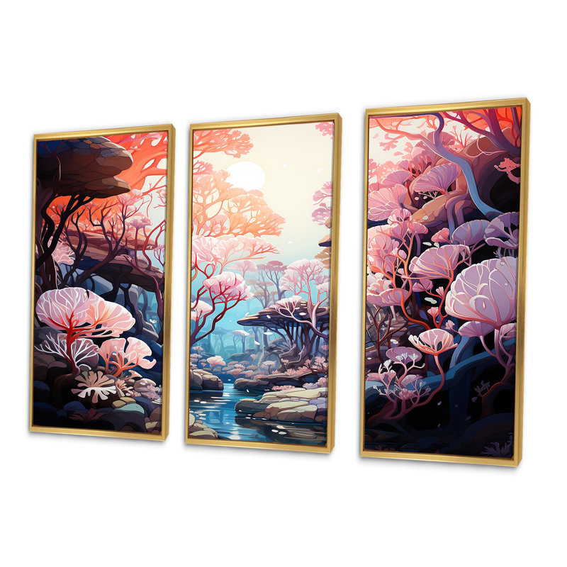 «Beautiful Scenery Under The Sea - Coastal Coral Under Water», ensemble d'art sur toile, Cadre flottant doré