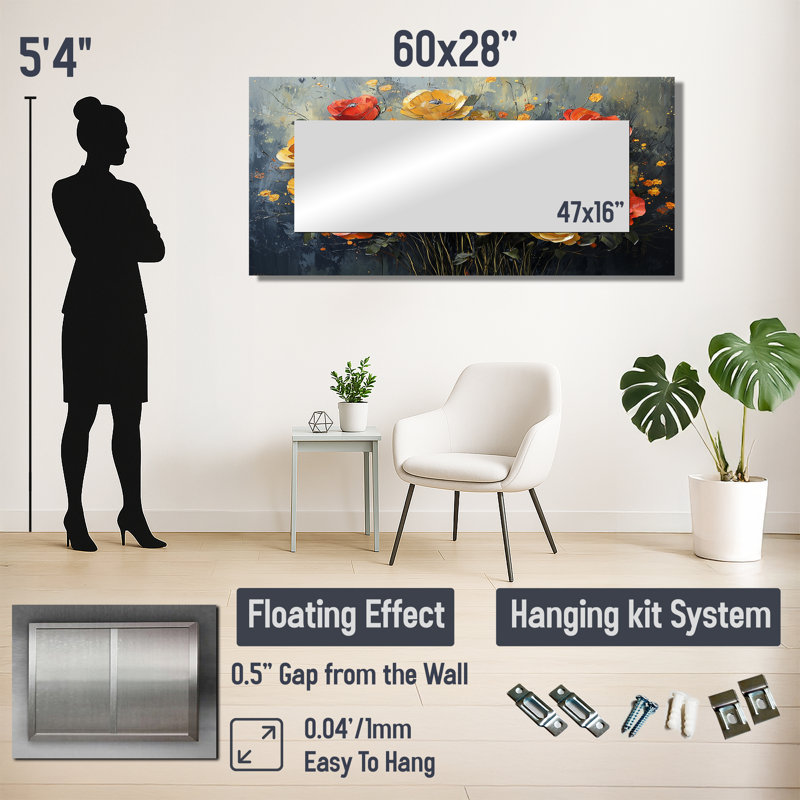Sunset Hues Of Rose In The Wind I - Roses Decorative Mirror Wall Art - Printed On Metal, 28" x 60"