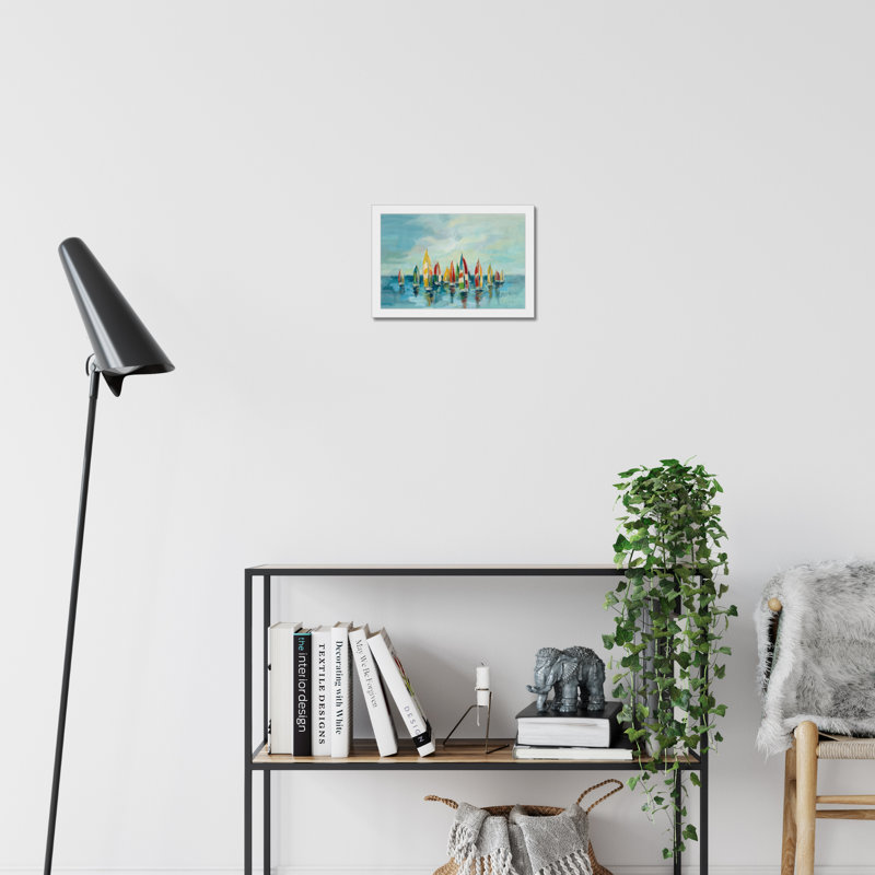 Regatta by Silvia Vassileva - Painting, White Framed Paper Print, 24cm H x 34cm W