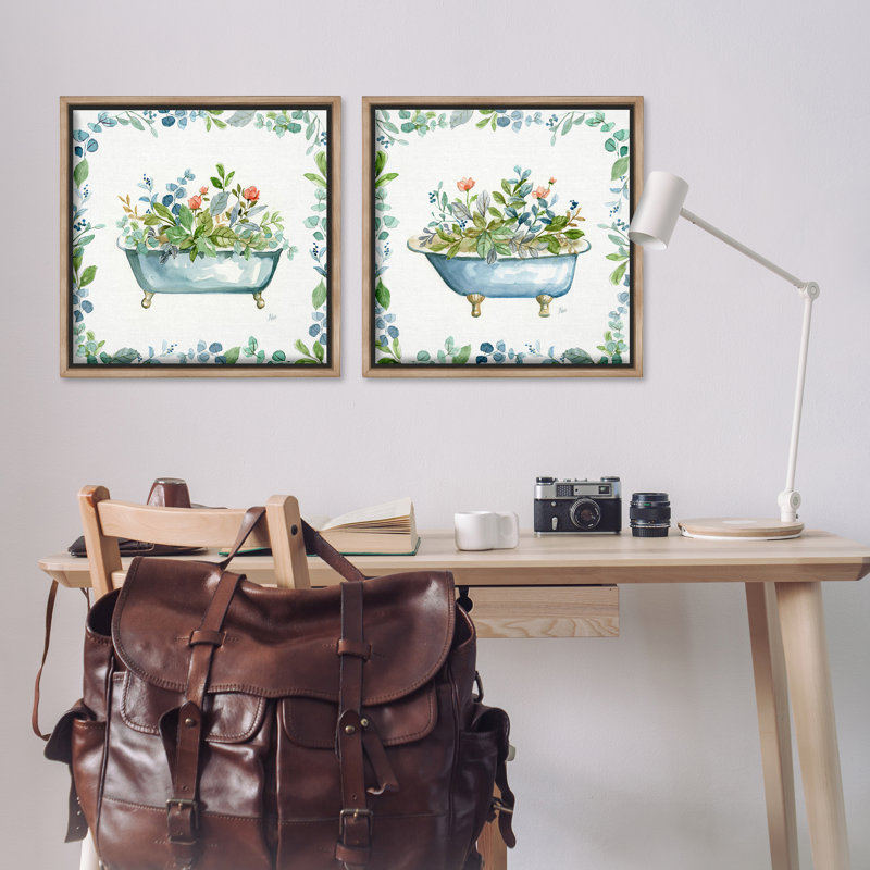 Charmant ensemble de 2 fleurs flottantes encadrées par Nan, H 25 po x l 25 po, Cadre flottant brun