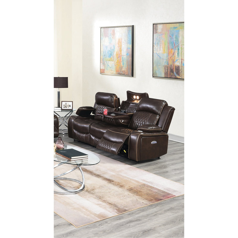 Brown Color Power Motion Couch With Port And Storage Modern Chair Wireless Charging Pad, Brown