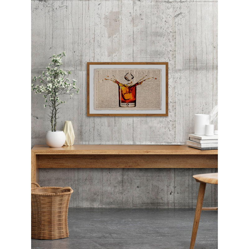 «Liquor Splash» par Eyre Tarney - impression encadrée, H 12 po x l 18 po x P 1,5 po, Encadré de brun avec bords frangés