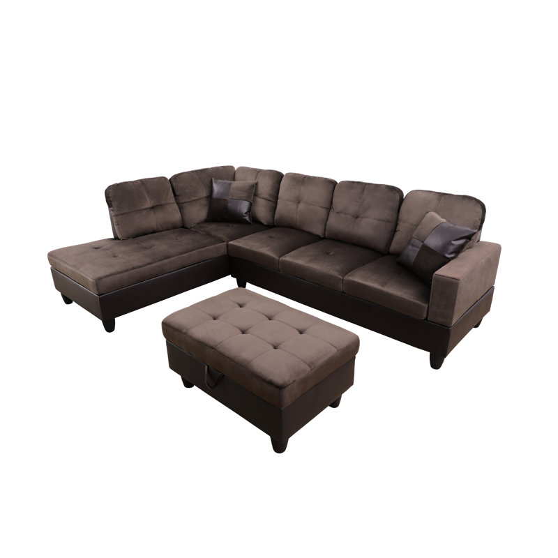Kaneisha Upholstered L-Shaped Sectional, Espresso Microfiber, Left Hand Facing