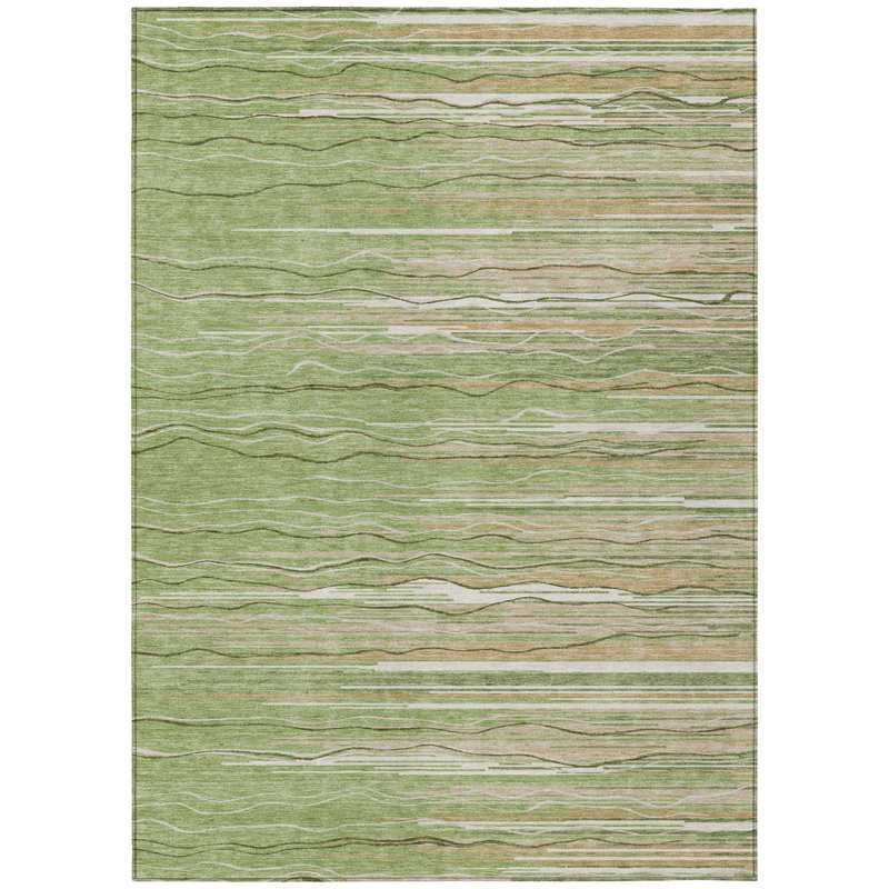 Tapis intérieur lavable rayé vert 5 pi x 8 pi