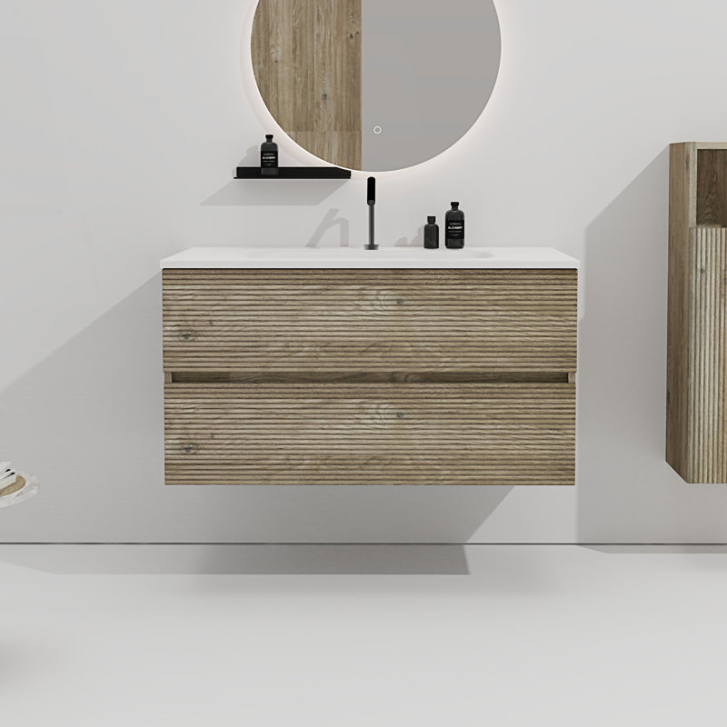 Meuble-lavabo mural avec lavabo en céramique intégré et meuble-lavabo flottant, 36"