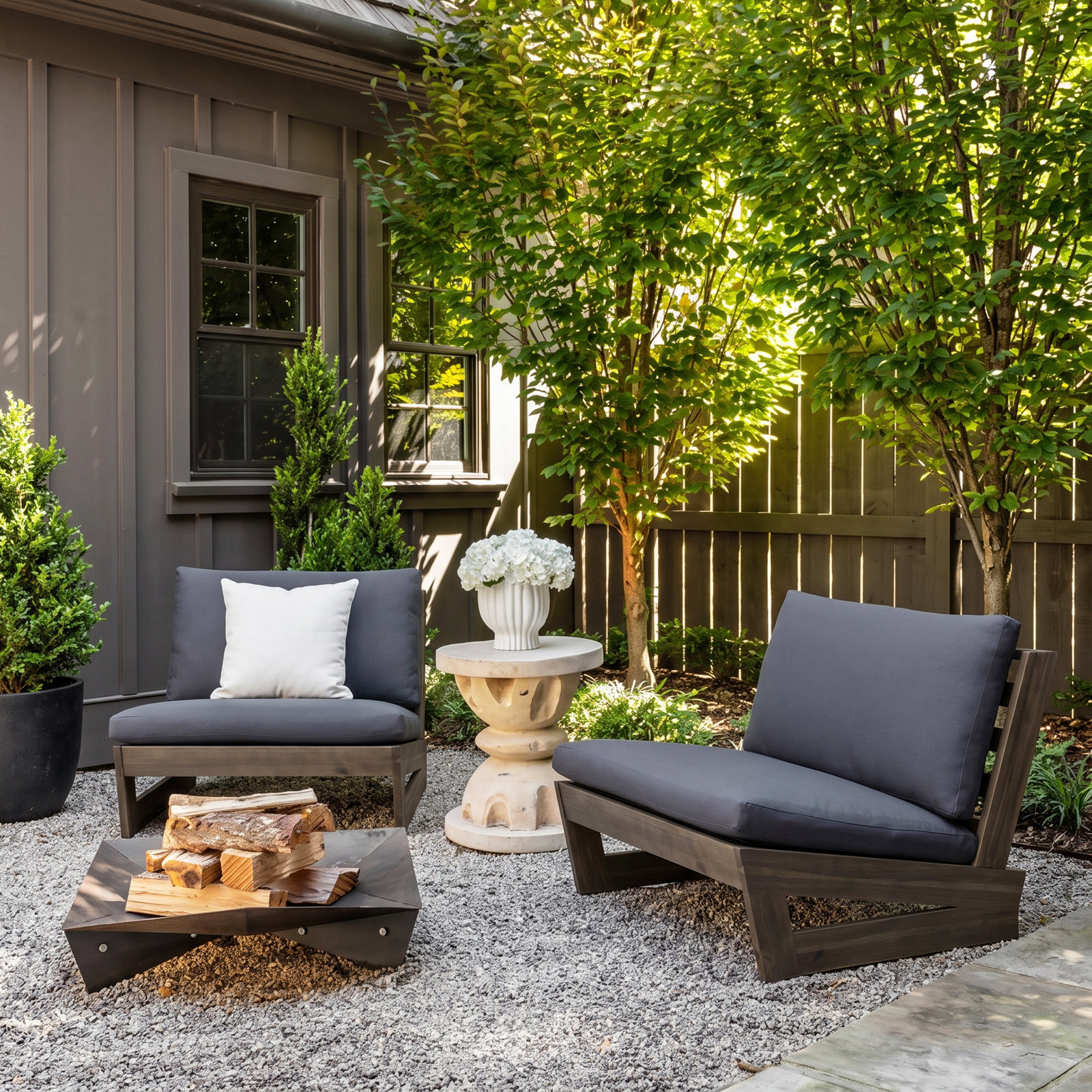 Louise Acacia Outdoor Armless Lounge Chair, Gray Frame/Dark Gray Cushion