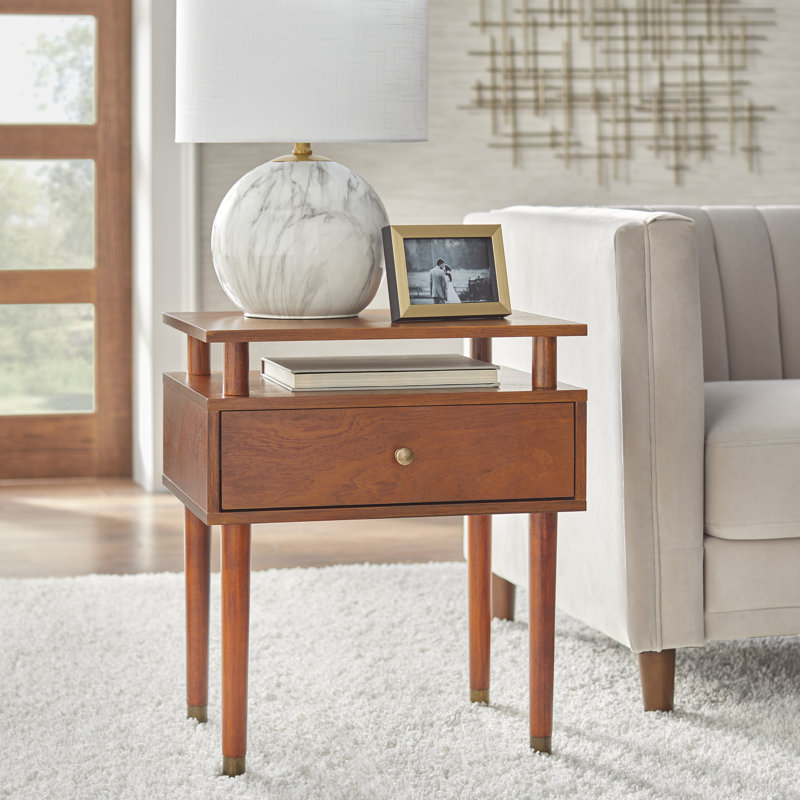 Camylle End Table with Storage, Walnut/Antique Brass