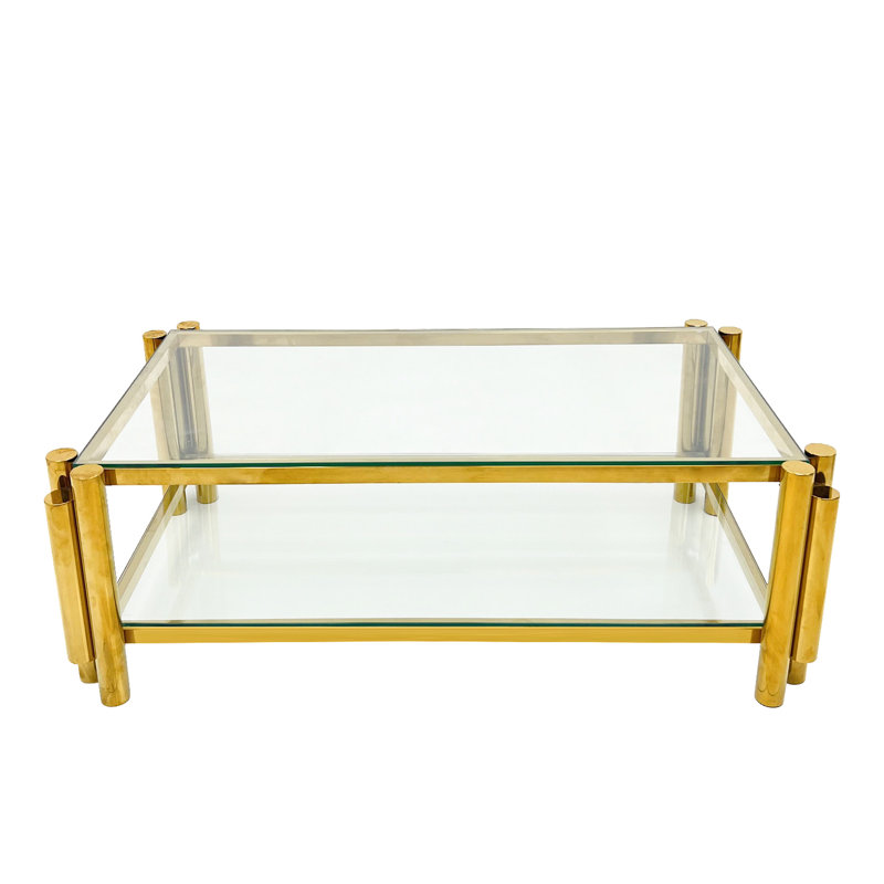 Table basse en verre trempé double couche, doré - Modern Living & Office Furnishings Room Home Glass, Accent