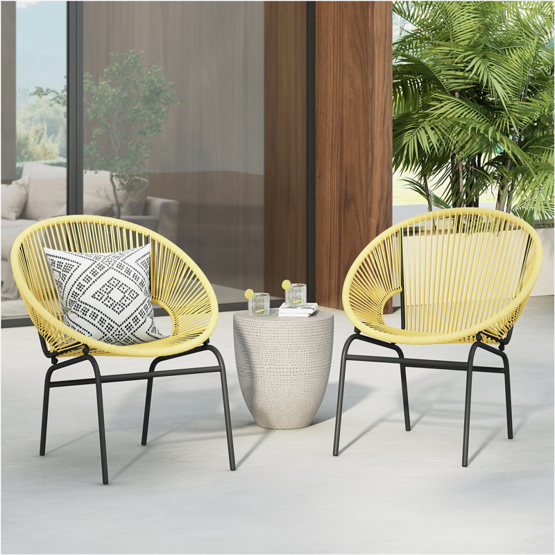 Chaise d'extérieur en osier, ensemble de 2, Jaune