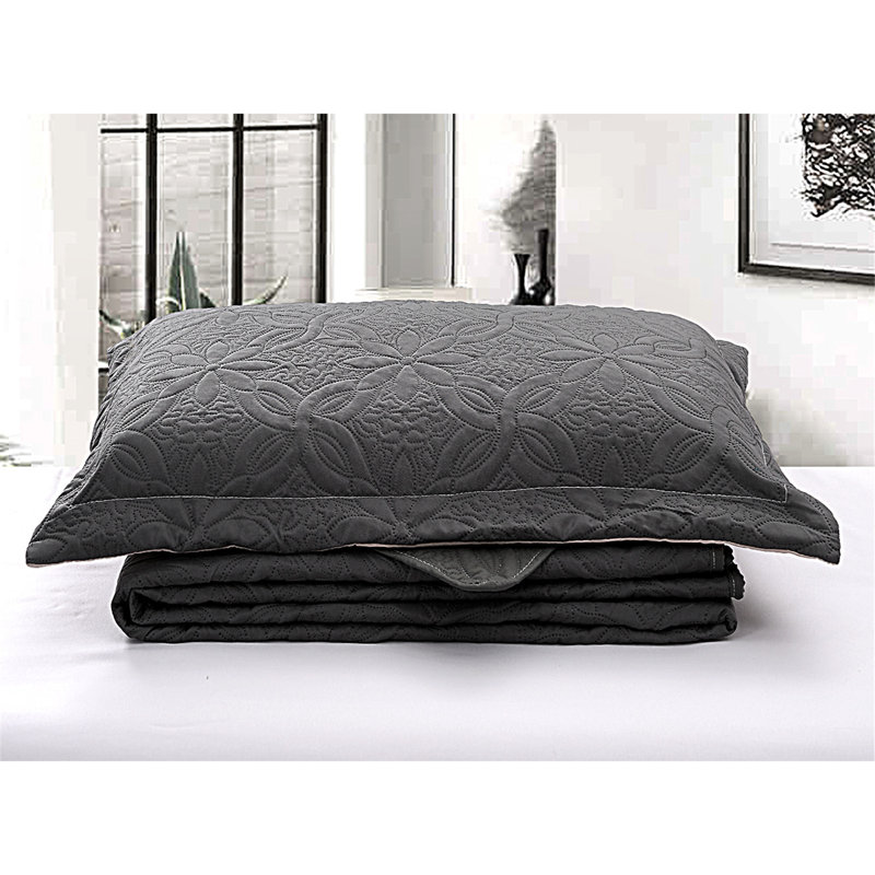 Ensemble de courtepointe réversible ultra douce 3 pièces, couvre-lit léger en microfibre gaufrée, taille très grand, gris