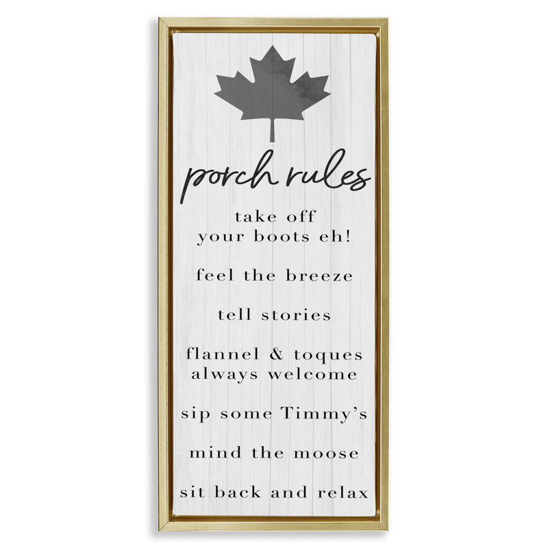 Cadre flottant Canadian Porch Rules, design par Lil 'Rue, H 31 po x l 15 po, Cadre flottant métallique doré