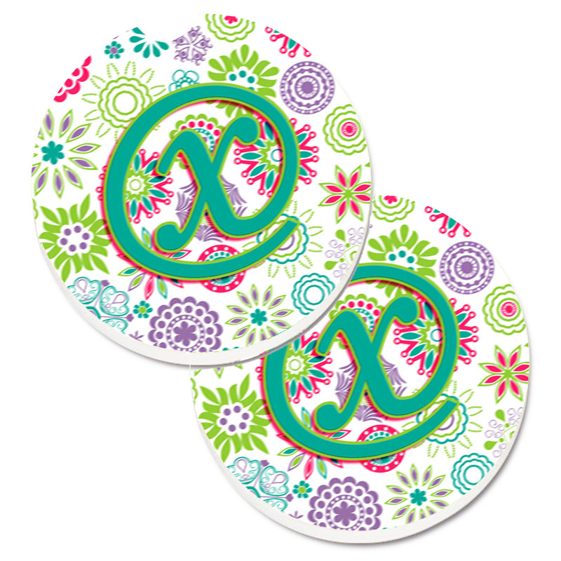 Ceramic Round 2 Piece Car Coaster Set, X