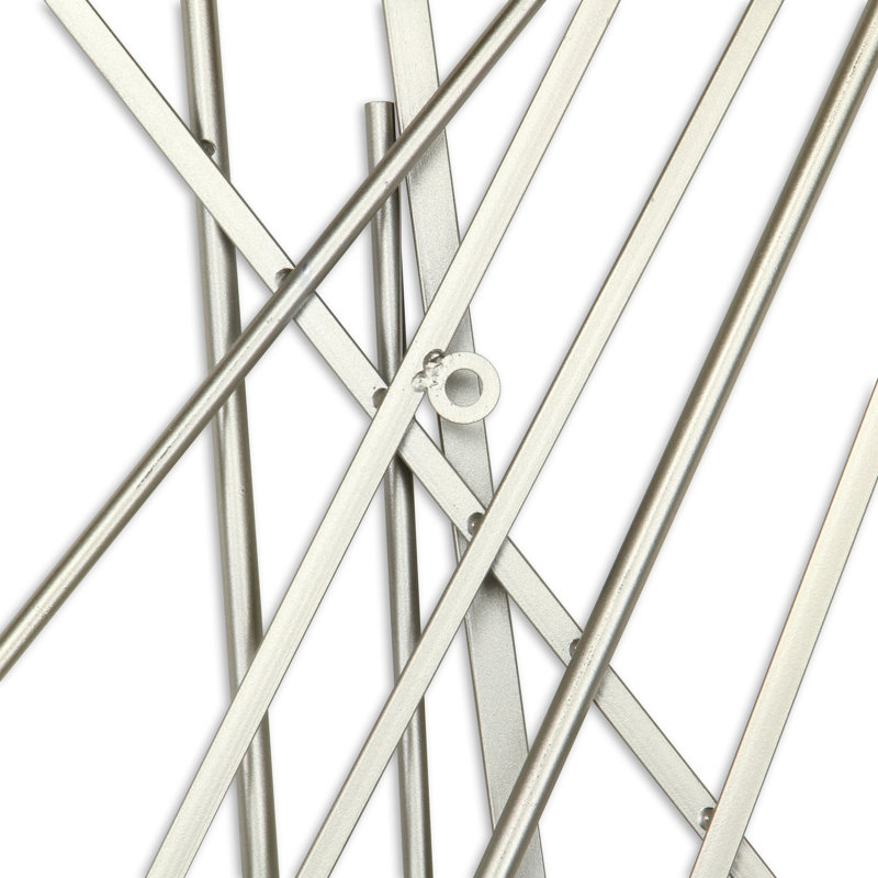 Décoration murale abstraite barre et panneau, H 35 po x l 33,5 po x P 1,25 po, Argent champagne