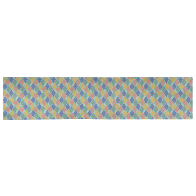 Chemin de table diamants rétro Avicia, 91,5 po x 17,5 po, Vert / Jaune, Polyester
