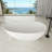 67” Freestanding Soaking Solid Surface Bathtub Egg-Shell Design In White With Vertical Texture