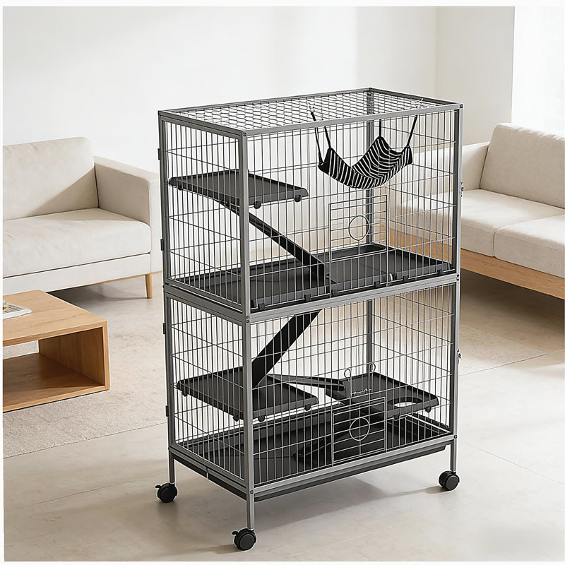 Pet Habitat,Pet House,Rolling Small Animal Cage, Black