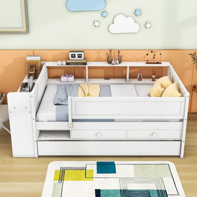 Twin Wooden Daybed with Trundle and Built-in-Desk