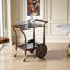Chariot à roulettes 31,5 po en bois massif et verre rétro, chariot de bar à deux niveaux, grande table de rangement et de présentation lumineuse